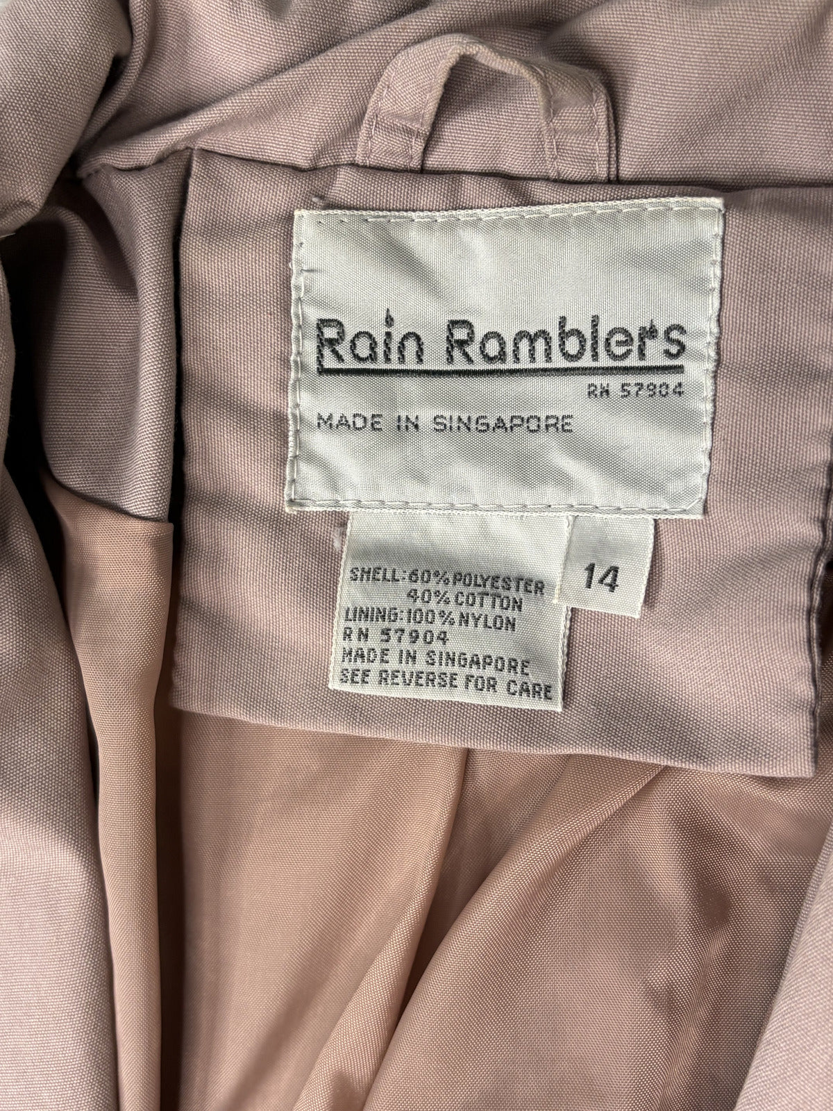 Vintage Rain Ramblers Pink Trench Coat Size 14 with White
