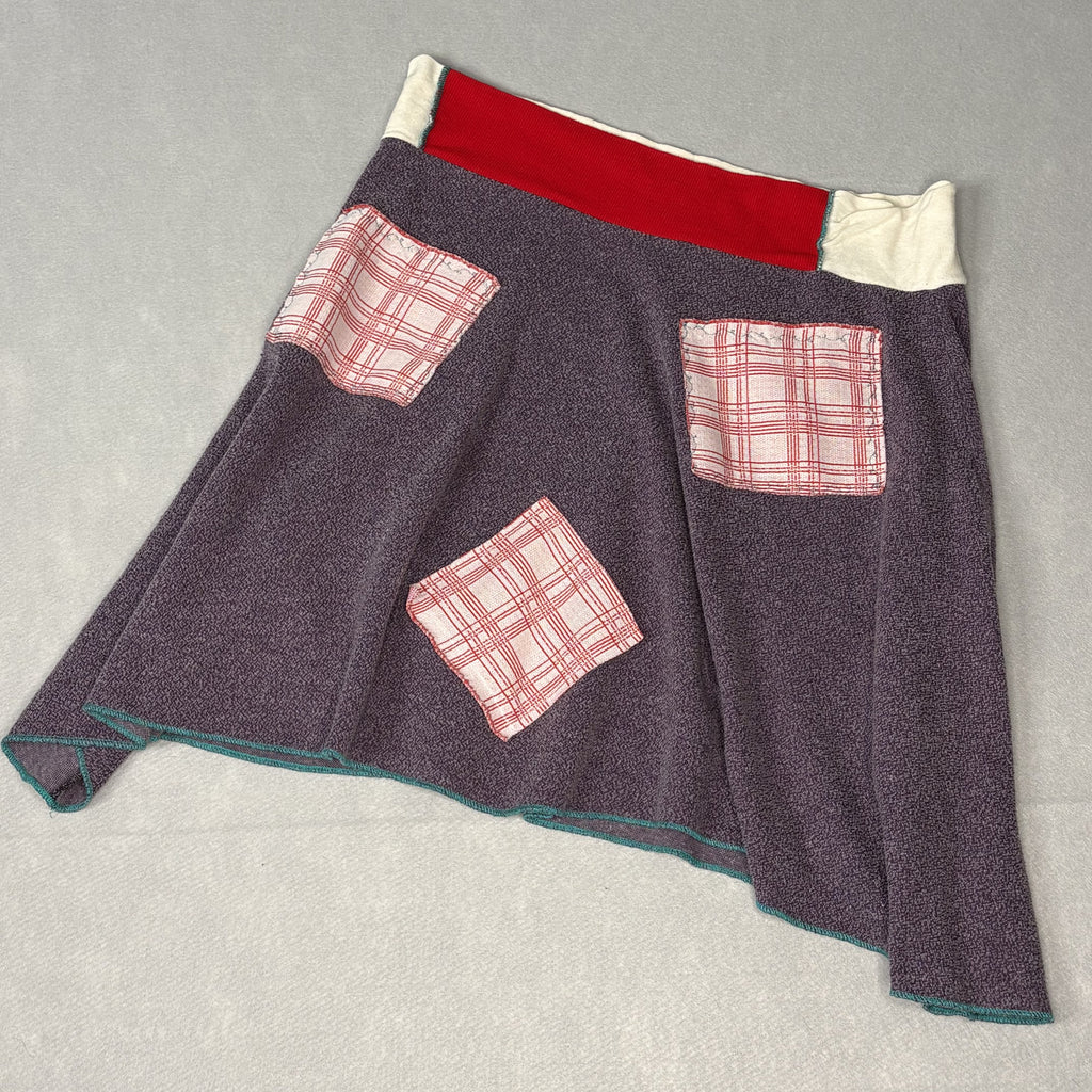 Vintage Boho Purple Patchwork Midi Skirt Plaid Patches L