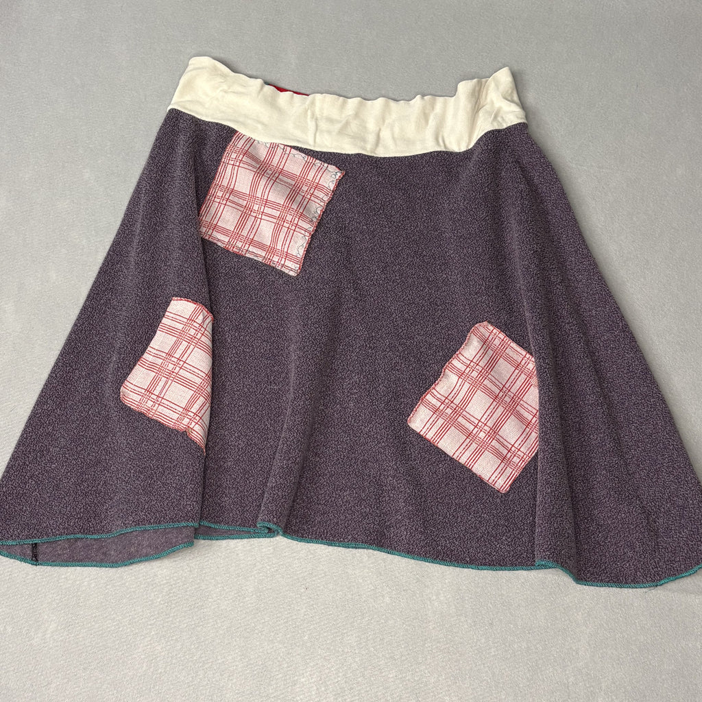 Vintage Boho Purple Patchwork Midi Skirt Plaid Patches L