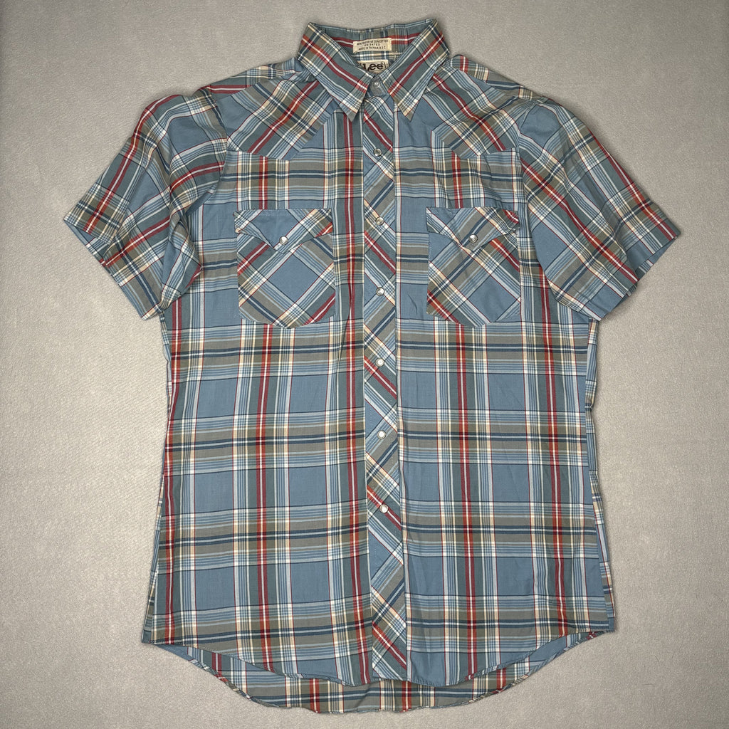 Vintage 90s Lee Mens Plaid Short Sleeve Button-Up Shirt M