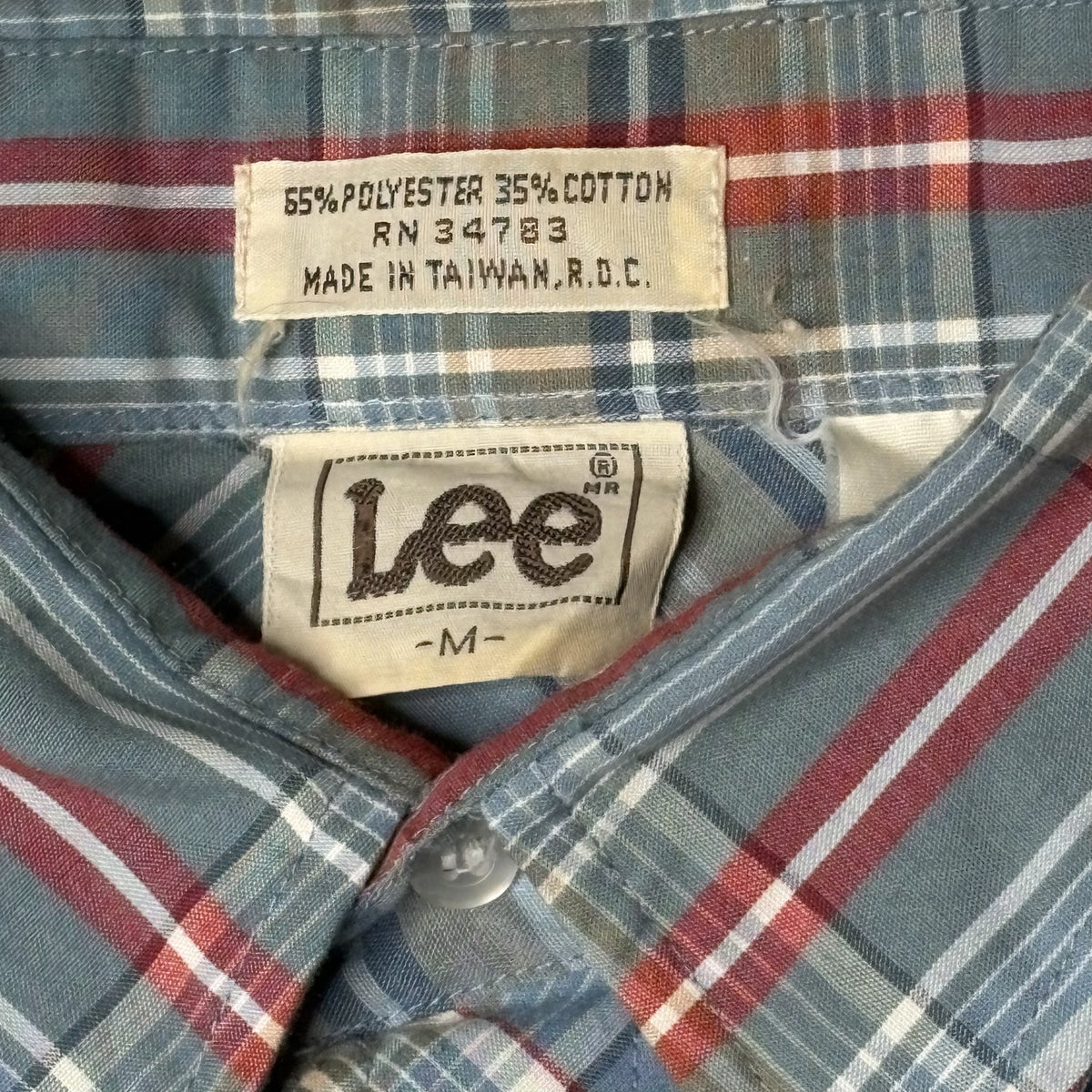 Vintage 90s Lee Mens Plaid Short Sleeve Button-Up Shirt M