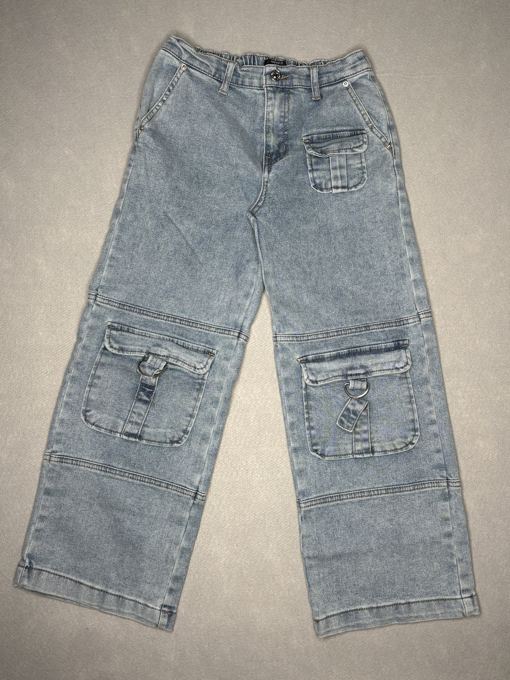 Forever 21 Kids Light Wash Denim Cargo Pants Size 11/12