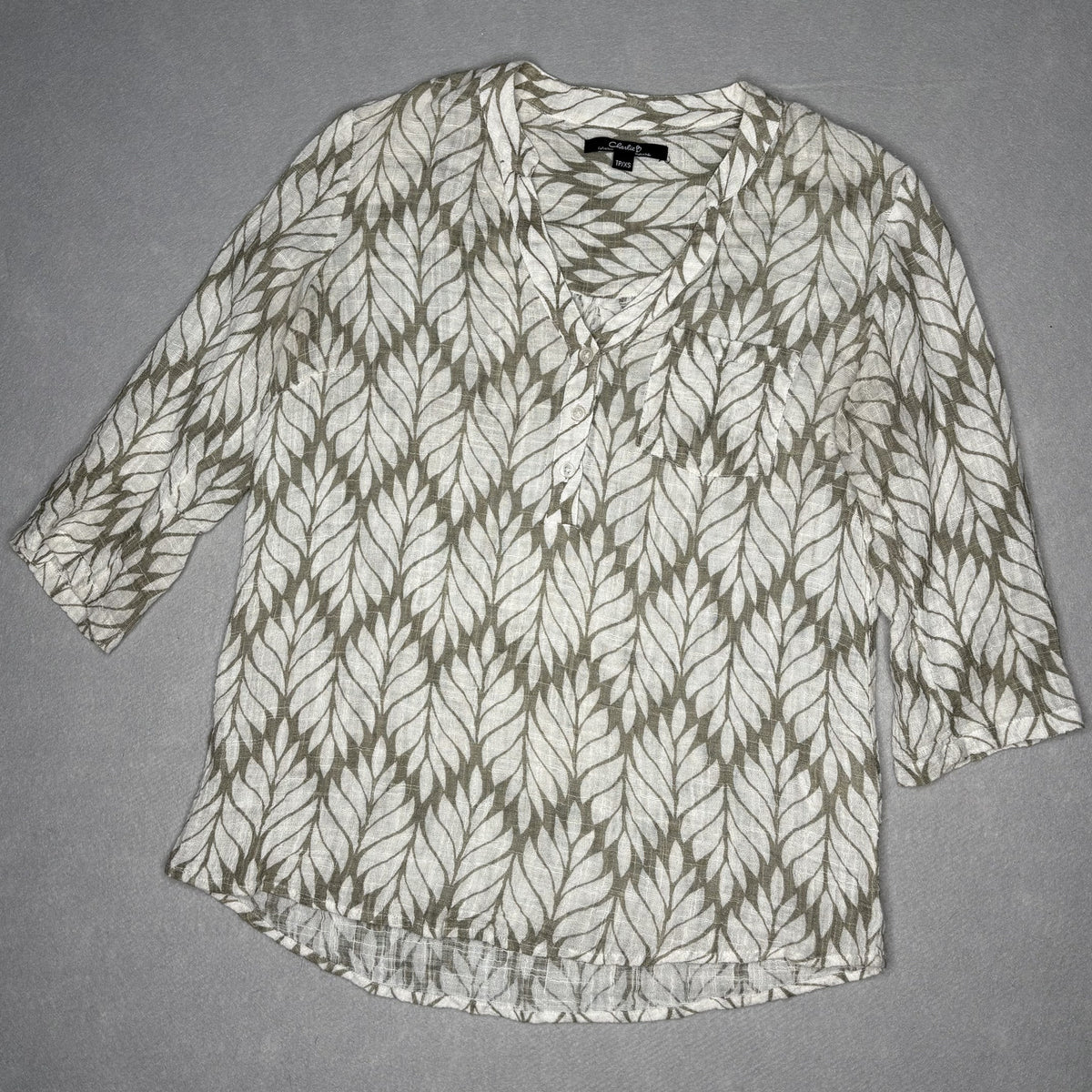 Charlie B Cotton Gauze Leaf Print 3/4 Sleeve Blouse TP/XS