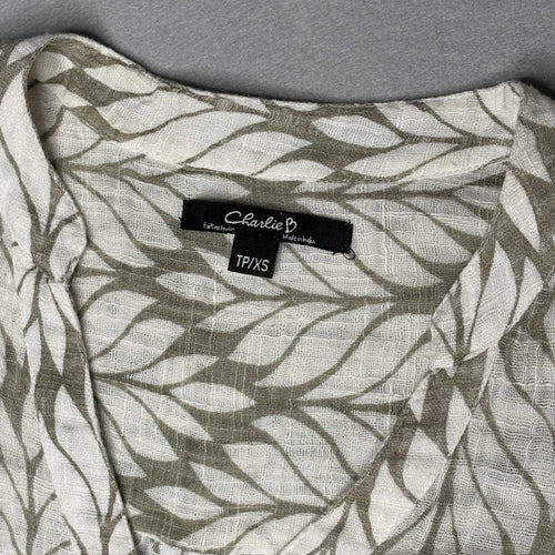 Charlie B Cotton Gauze Leaf Print 3/4 Sleeve Blouse TP/XS