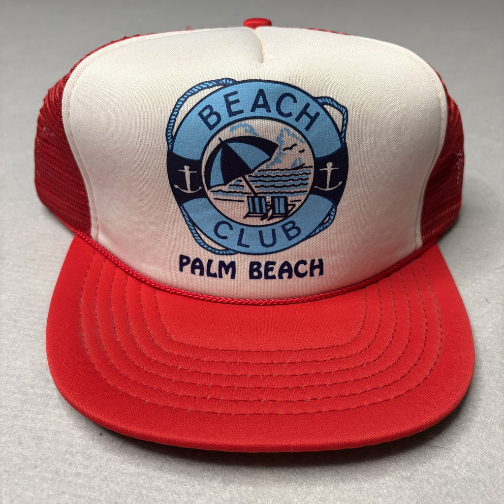 Vintage Palm Beach Club Red and White Mesh Trucker Hat