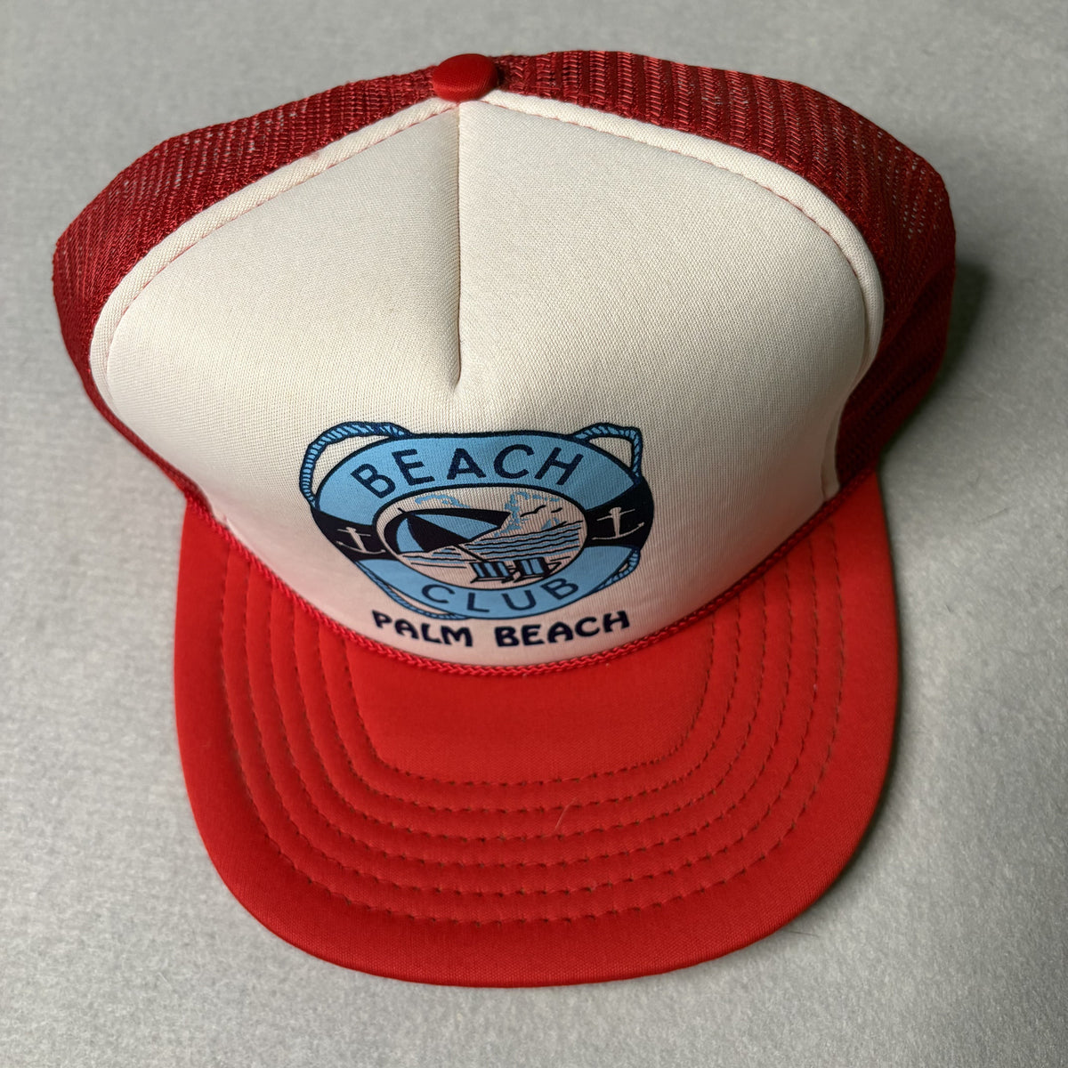 Vintage Palm Beach Club Red and White Mesh Trucker Hat