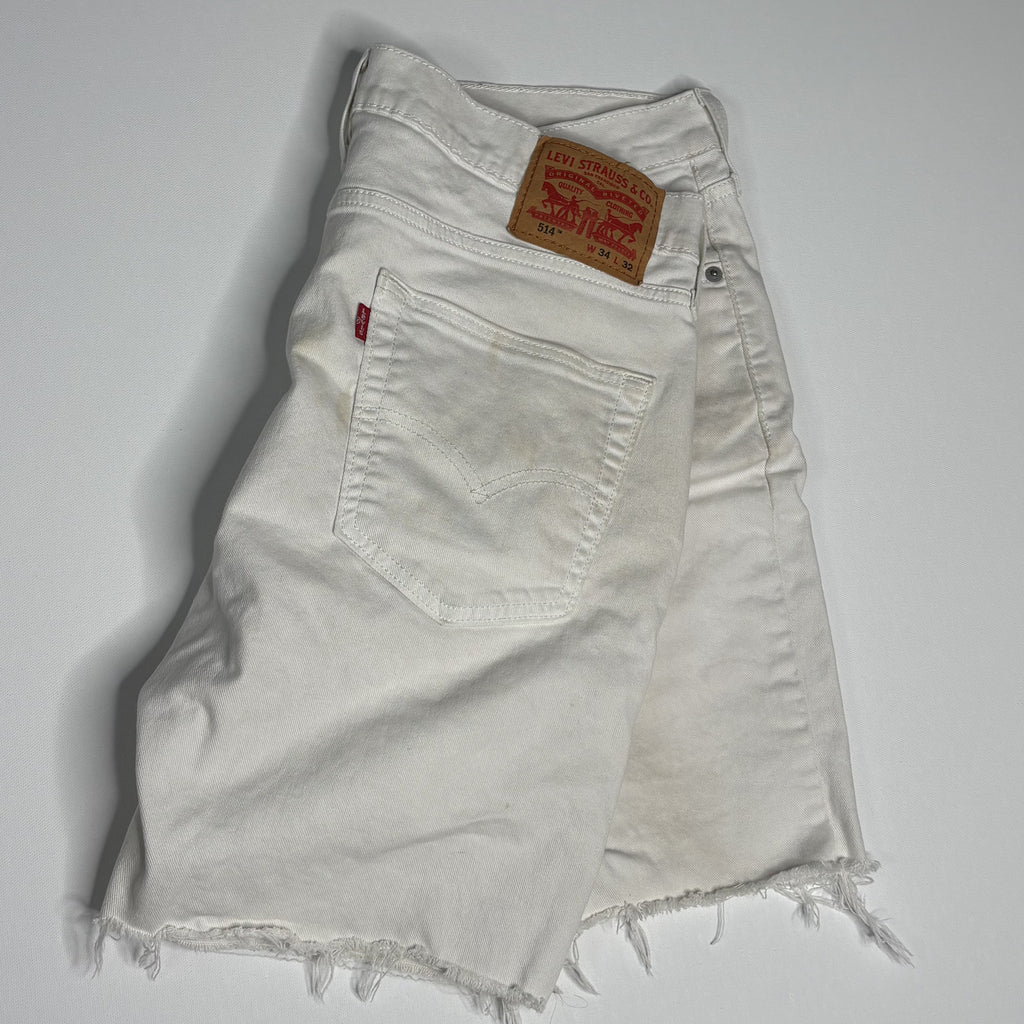 Levi's 514 White Denim Cutoff Shorts Size 34 Frayed
