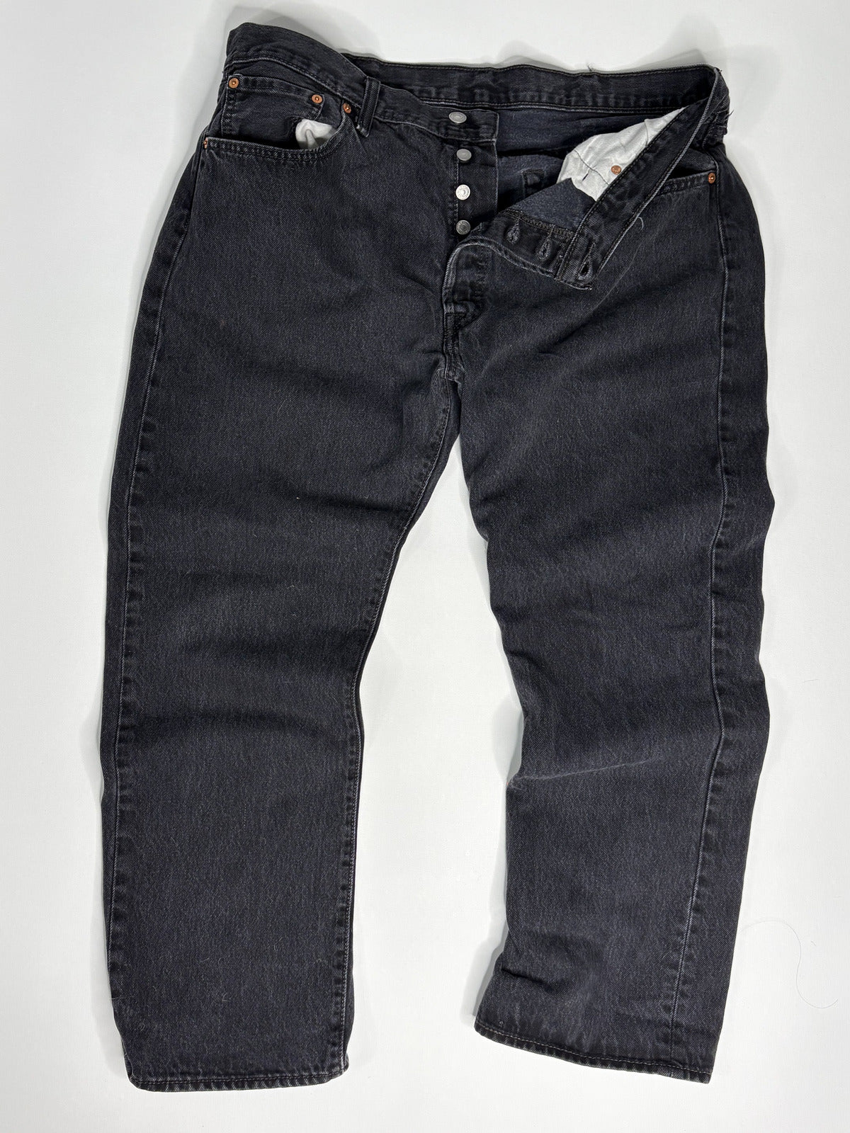 Levi's 501 Black Denim Jeans Mens 40x30 Button Fly Straight