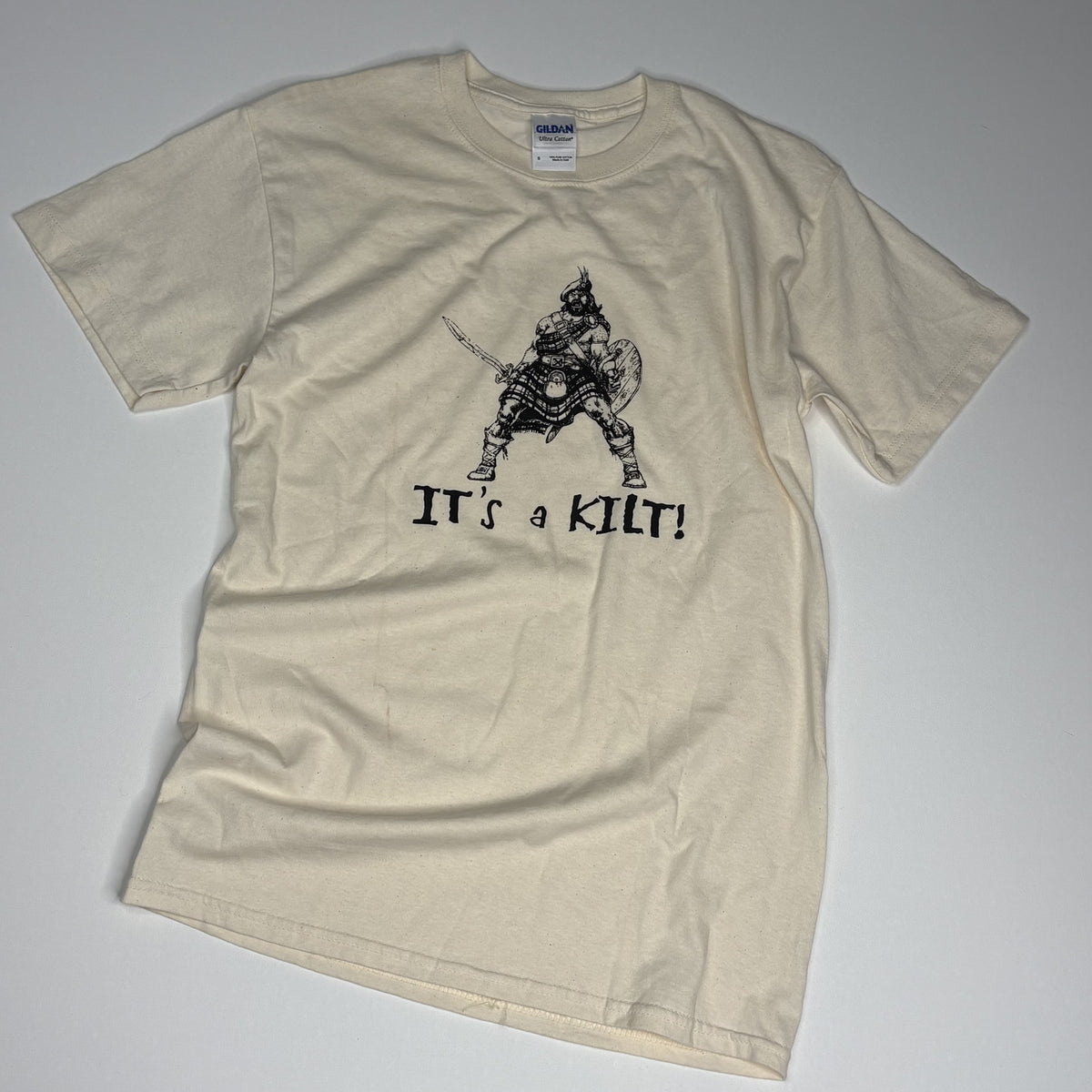 Gildan Ultra Cotton Cream Warrior Its a Kilt Graphic Tee S