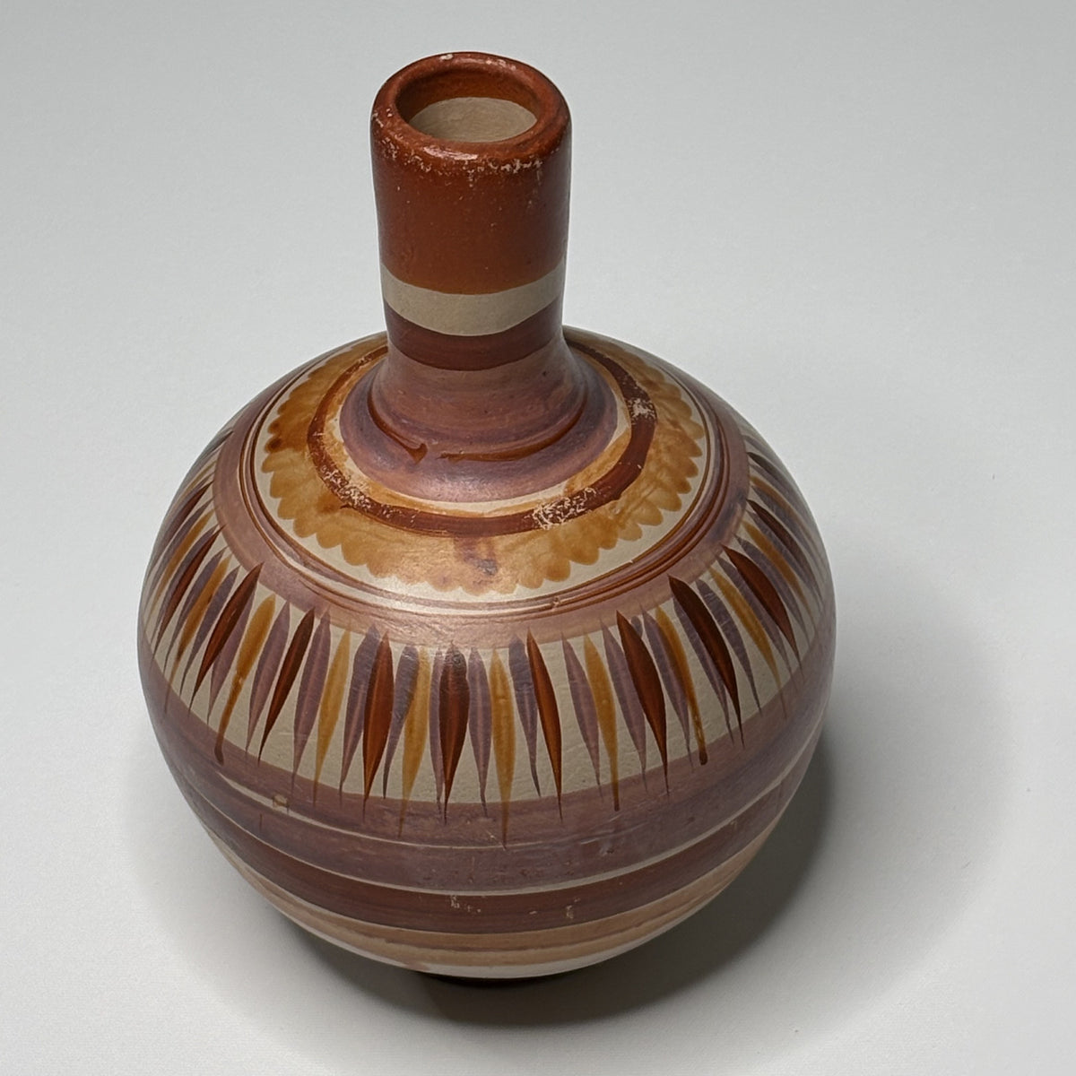 Vintage Mestizo Mexican Pottery Vase Hand Painted Earth Tones Lead Free 11"