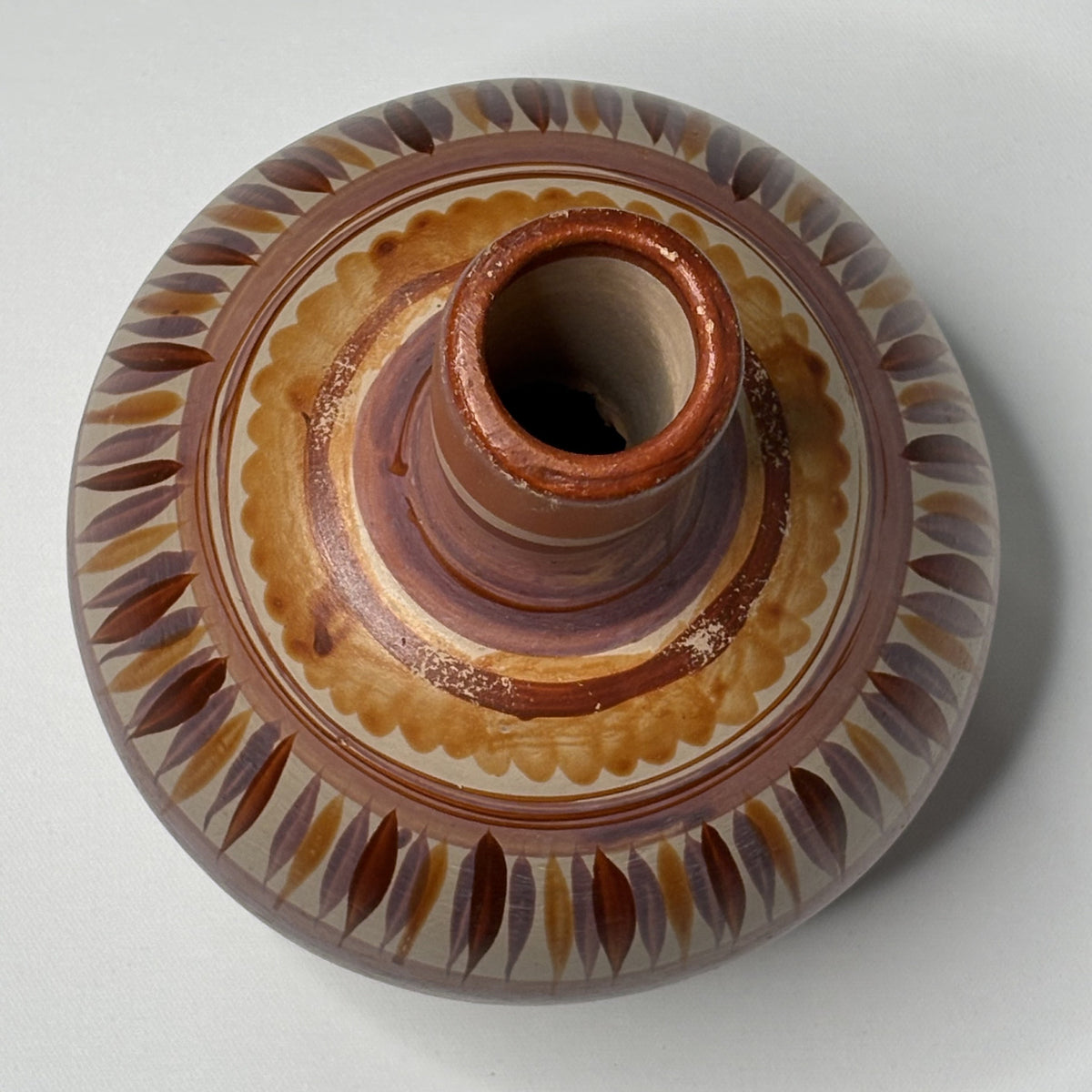 Vintage Mestizo Mexican Pottery Vase Hand Painted Earth Tones Lead Free 11"