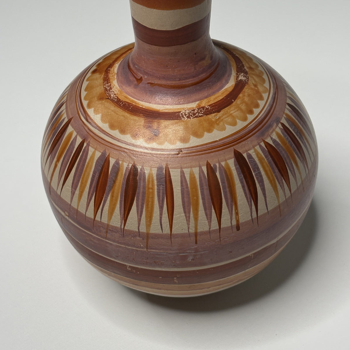 Vintage Mestizo Mexican Pottery Vase Hand Painted Earth Tones Lead Free 11"