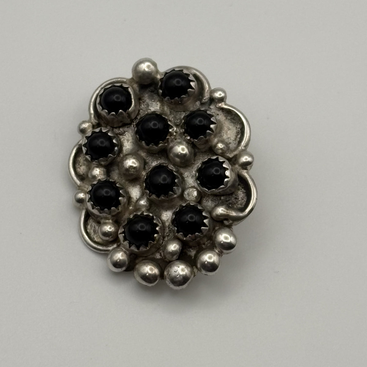 Vintage Navajo LT Sterling Silver Black Onyx Cluster Pin