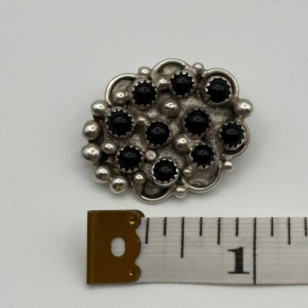 Vintage Navajo LT Sterling Silver Black Onyx Cluster Pin