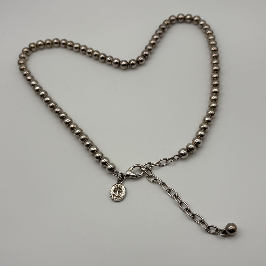 Vintage JG Hook Silver Tone Beaded Cross Disc Necklace 19"