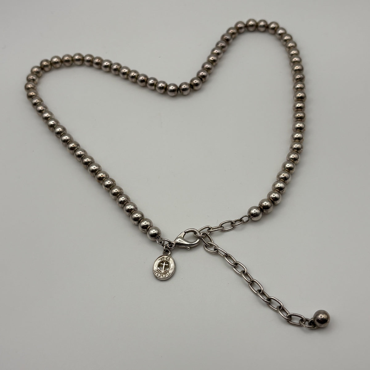 Vintage JG Hook Silver Tone Beaded Cross Disc Necklace 19"