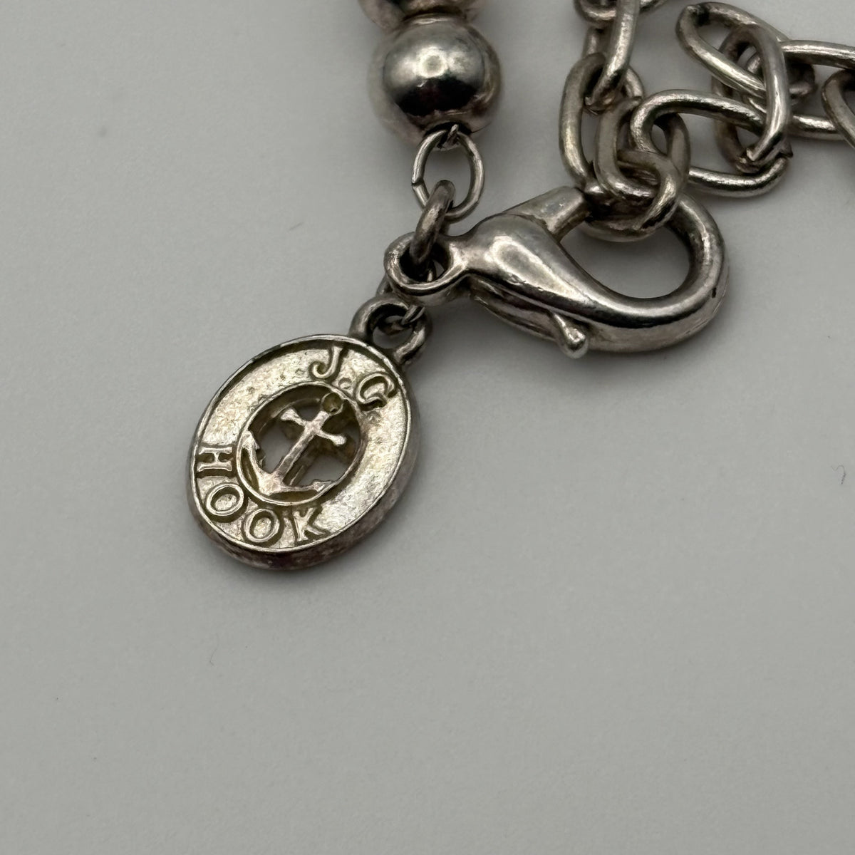 Vintage JG Hook Silver Tone Beaded Cross Disc Necklace 19"