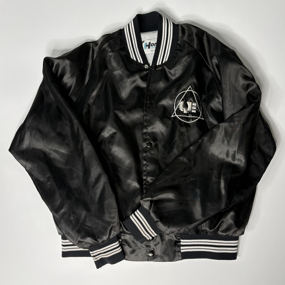 Vintage Horizon Sportswear Black Satin Bomber Jacket Size L