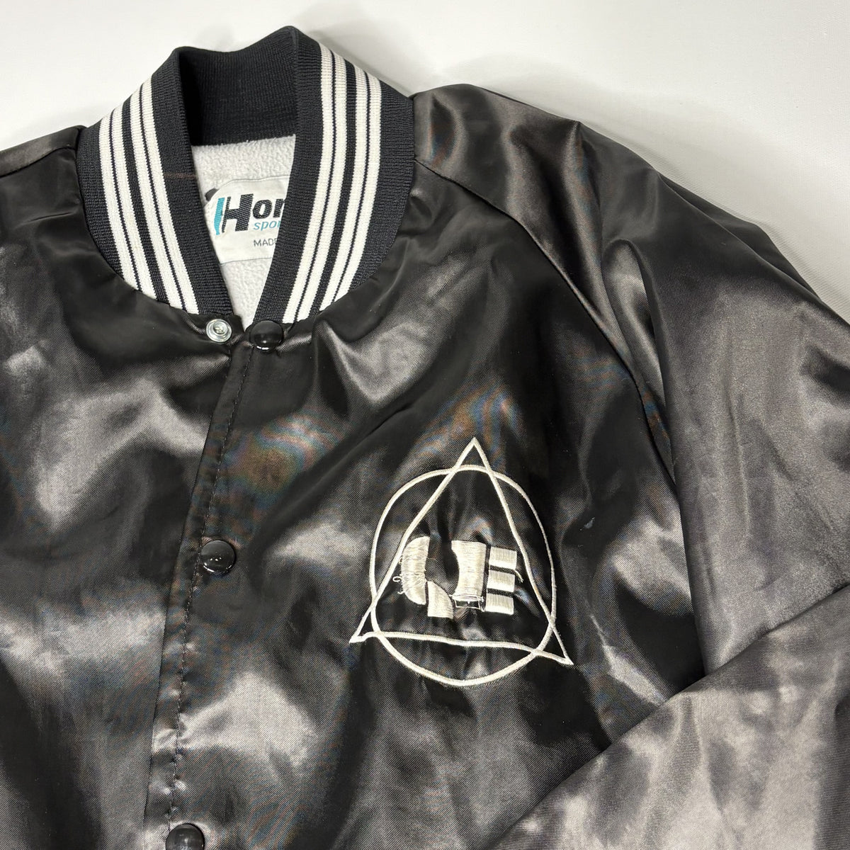 Vintage Horizon Sportswear Black Satin Bomber Jacket Size L