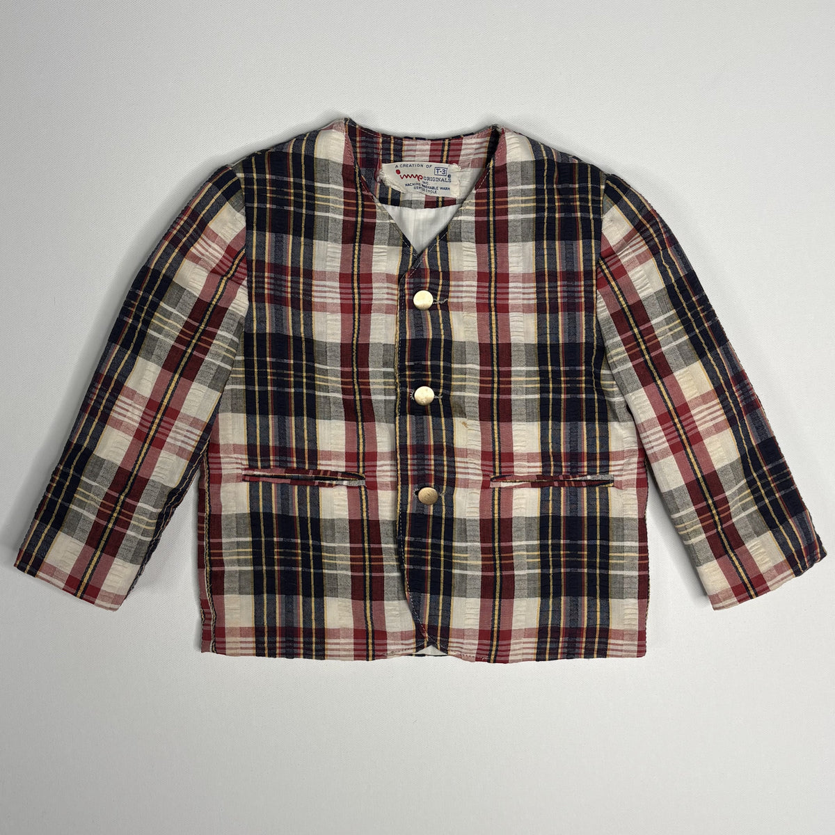 Vintage T3 Originals Kids Plaid Collarless Jacket Shacket