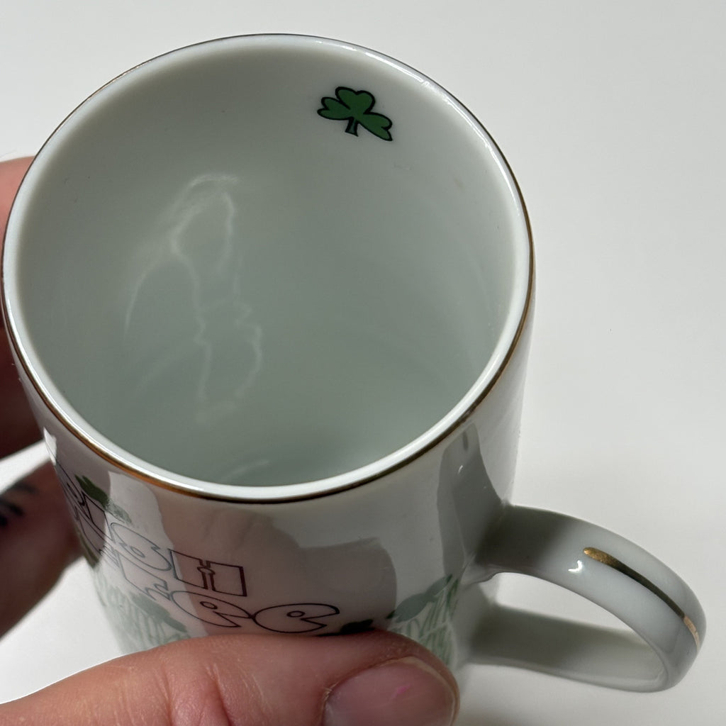 Vintage Enesco Irish Coffee Mug Shamrock Footed Ceramic Cup Japan