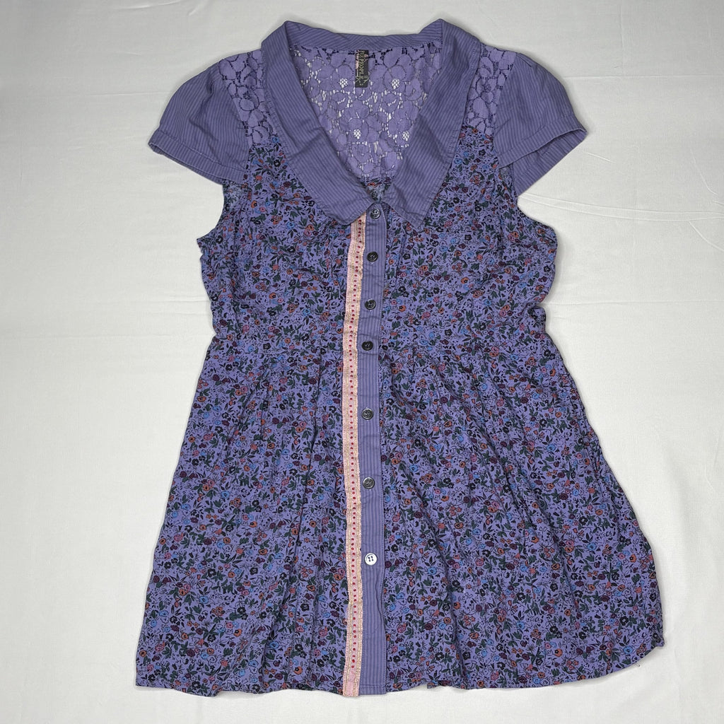 Free People Purple Floral Button Down Blouse Top S