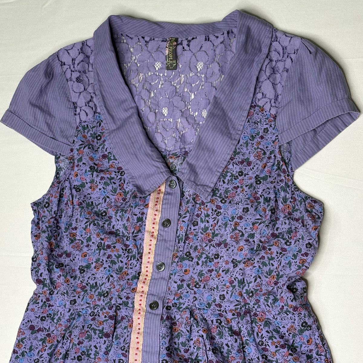 Free People Purple Floral Button Down Blouse Top S