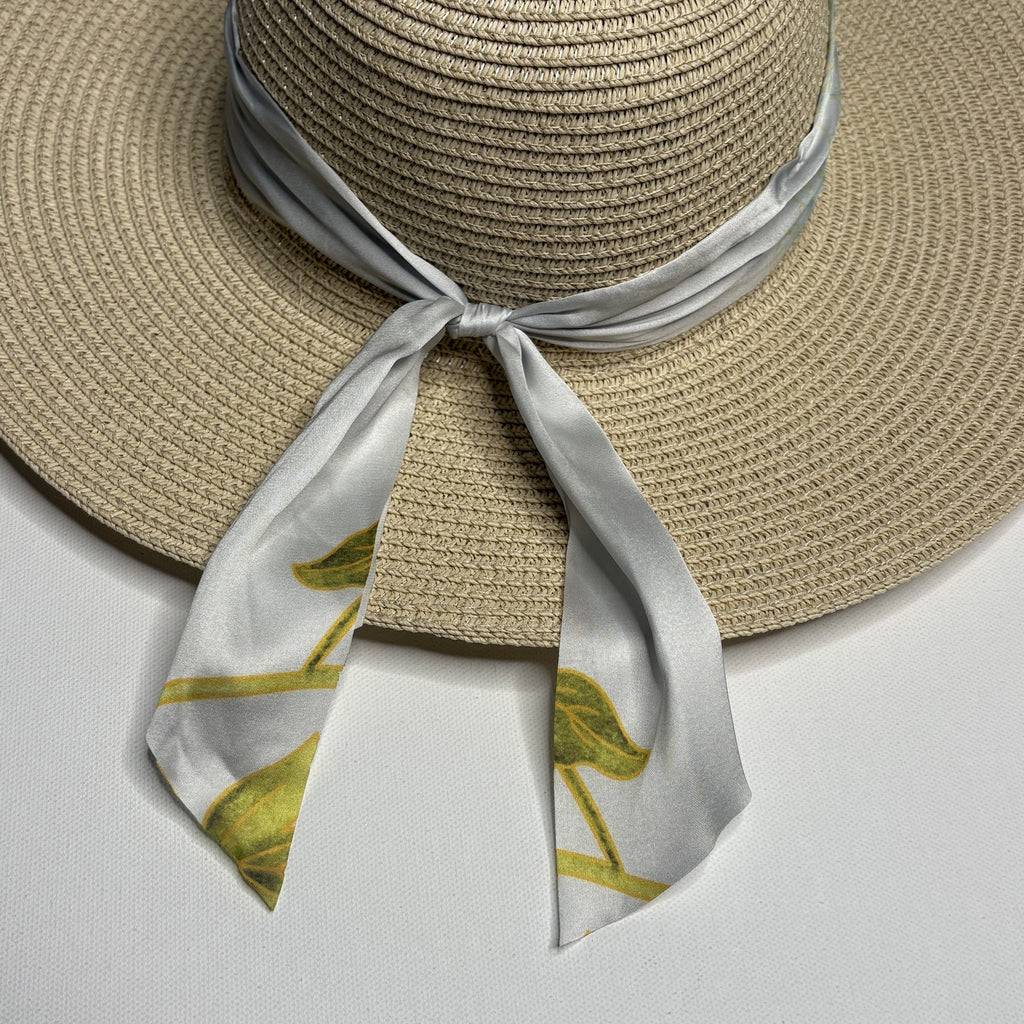 Max Studio Wide Brim Straw Hat Bow Tie Sun Beach Hat