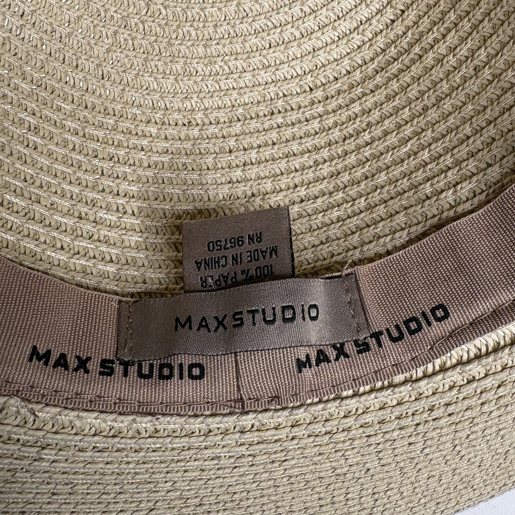 Max Studio Wide Brim Straw Hat Bow Tie Sun Beach Hat