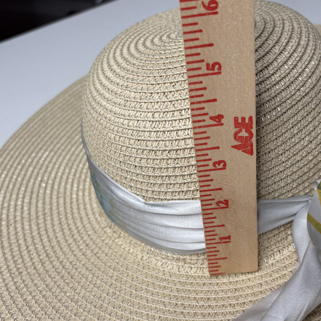 Max Studio Wide Brim Straw Hat Bow Tie Sun Beach Hat