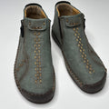 Unique Green Hand-Stitched Casual Ankle Boots with Side Zips