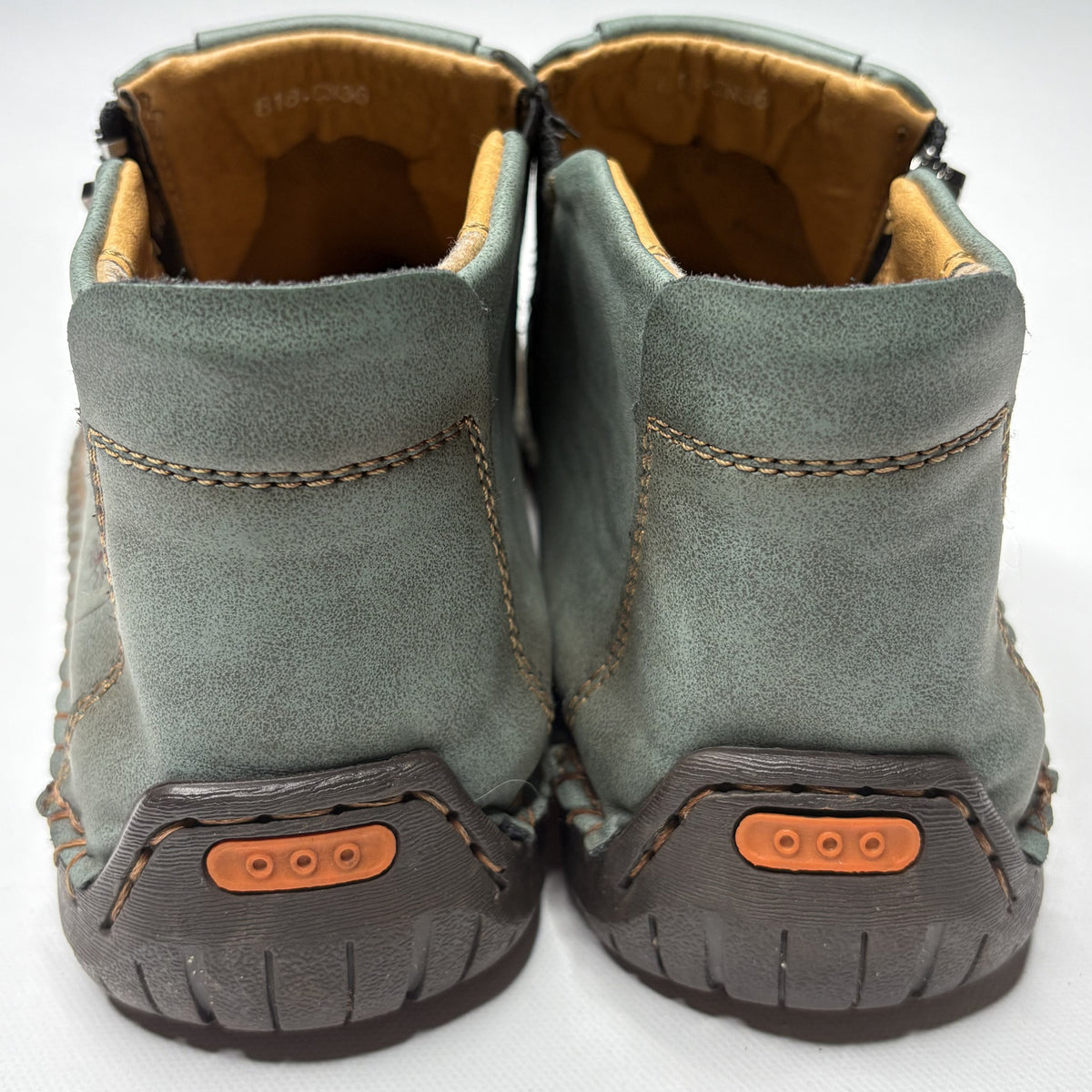Unique Green Hand-Stitched Casual Ankle Boots with Side Zips