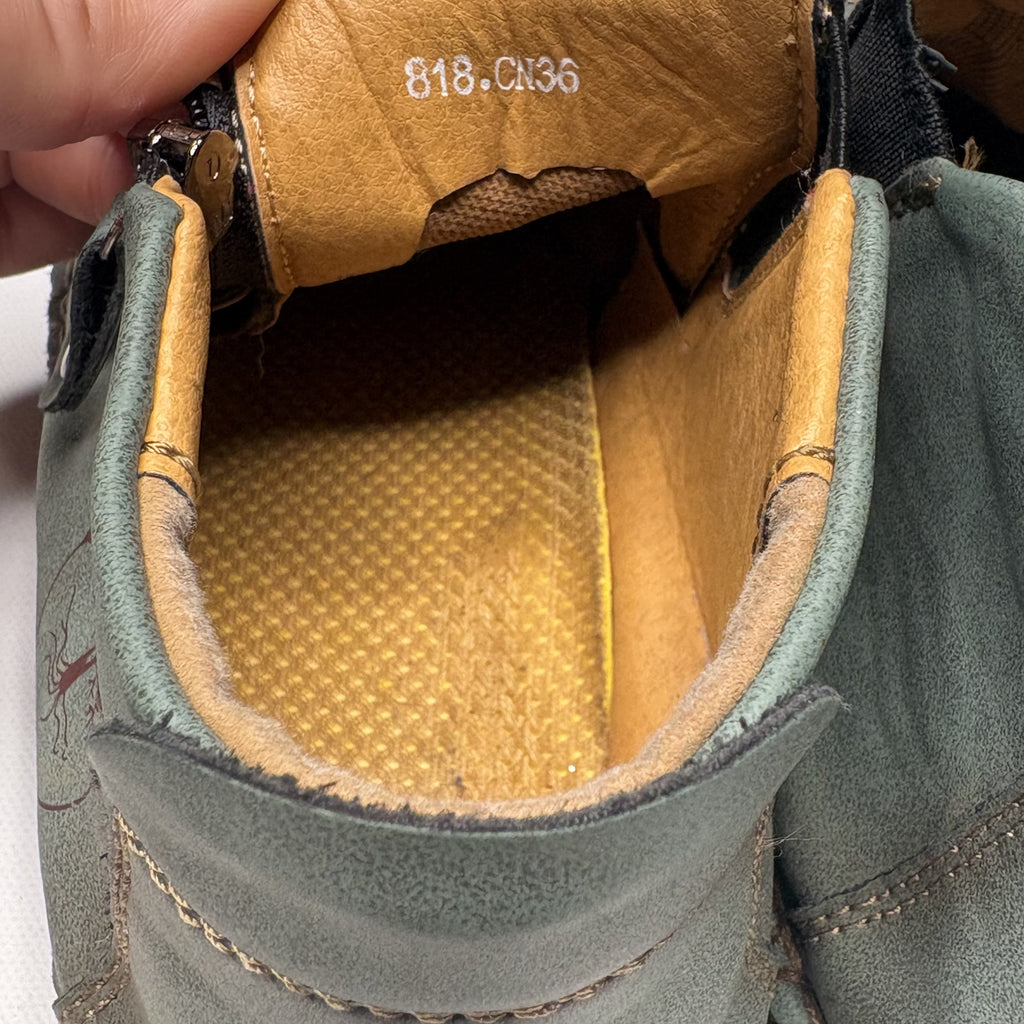 Unique Green Hand-Stitched Casual Ankle Boots with Side Zips