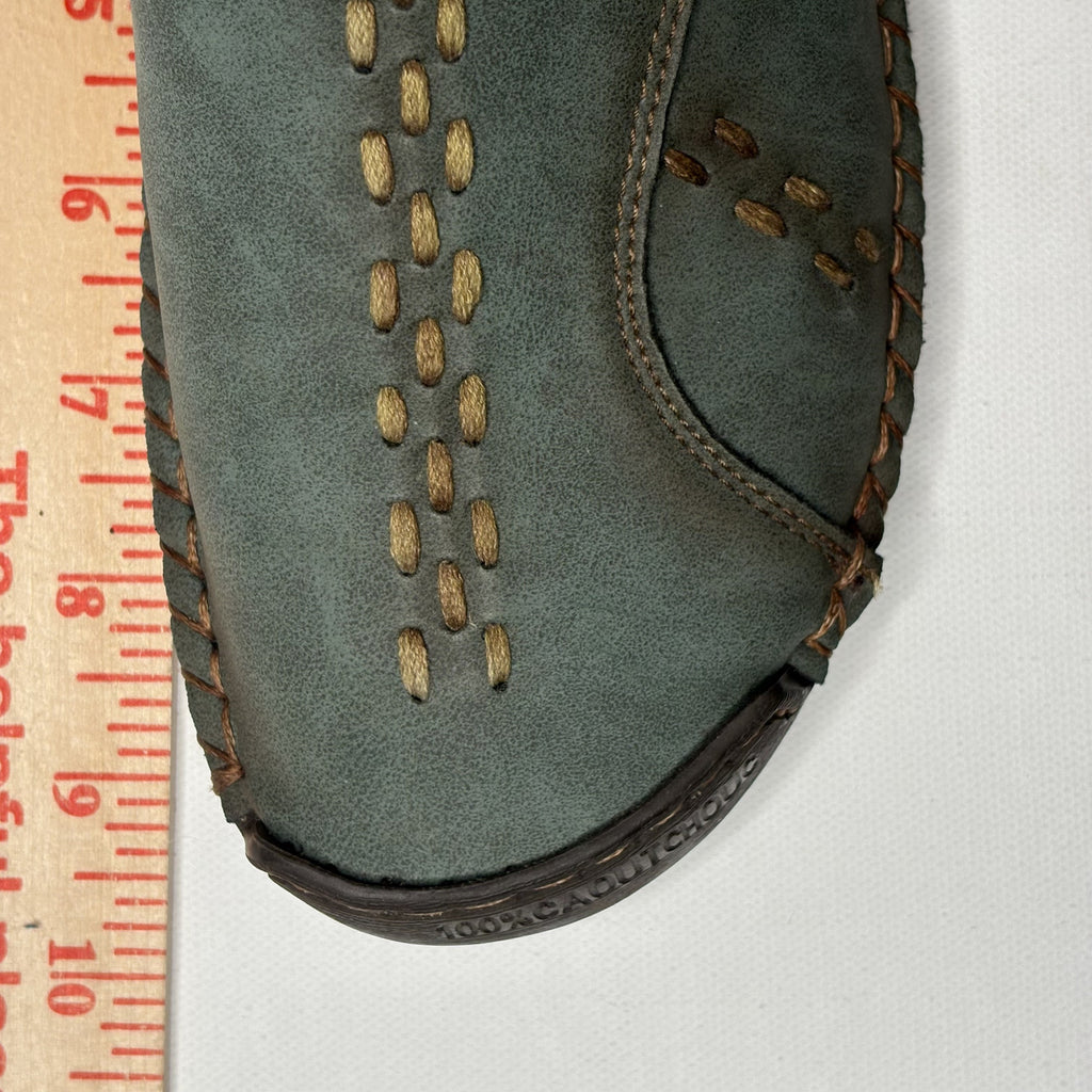 Unique Green Hand-Stitched Casual Ankle Boots with Side Zips