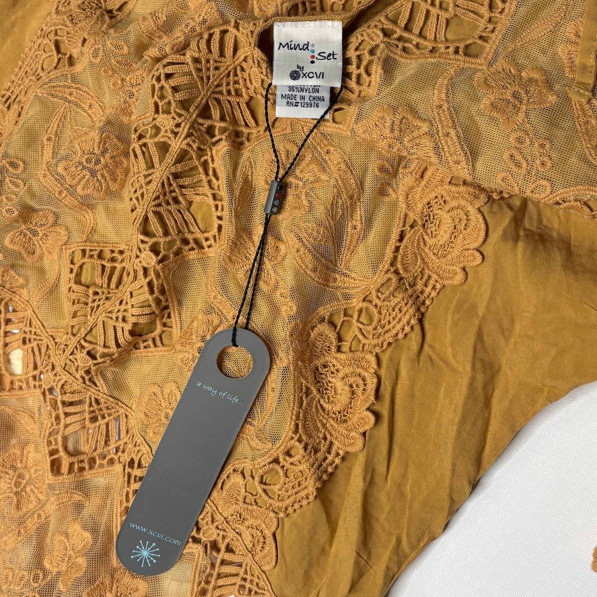 Mind Set by XCVI Women's Lace Detail Blouse Size S Mustard