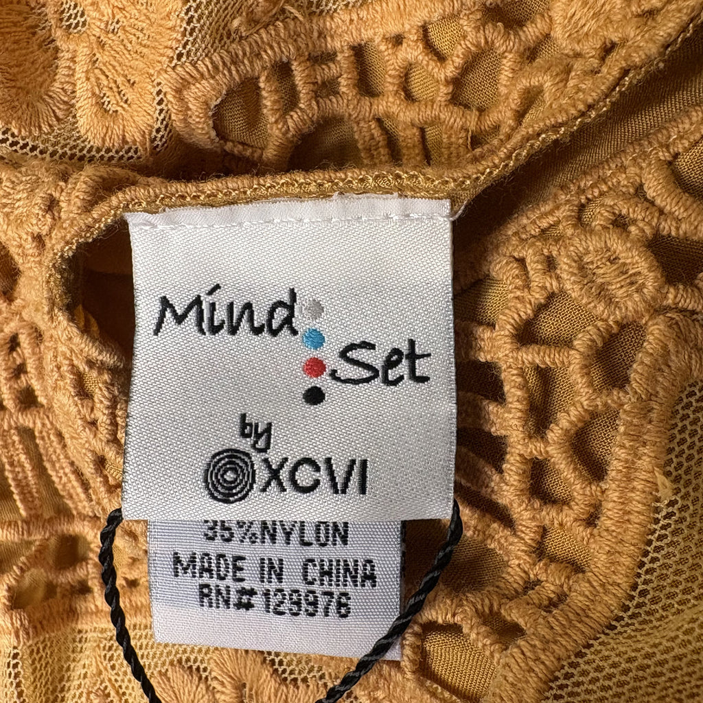 Mind Set by XCVI Women's Lace Detail Blouse Size S Mustard