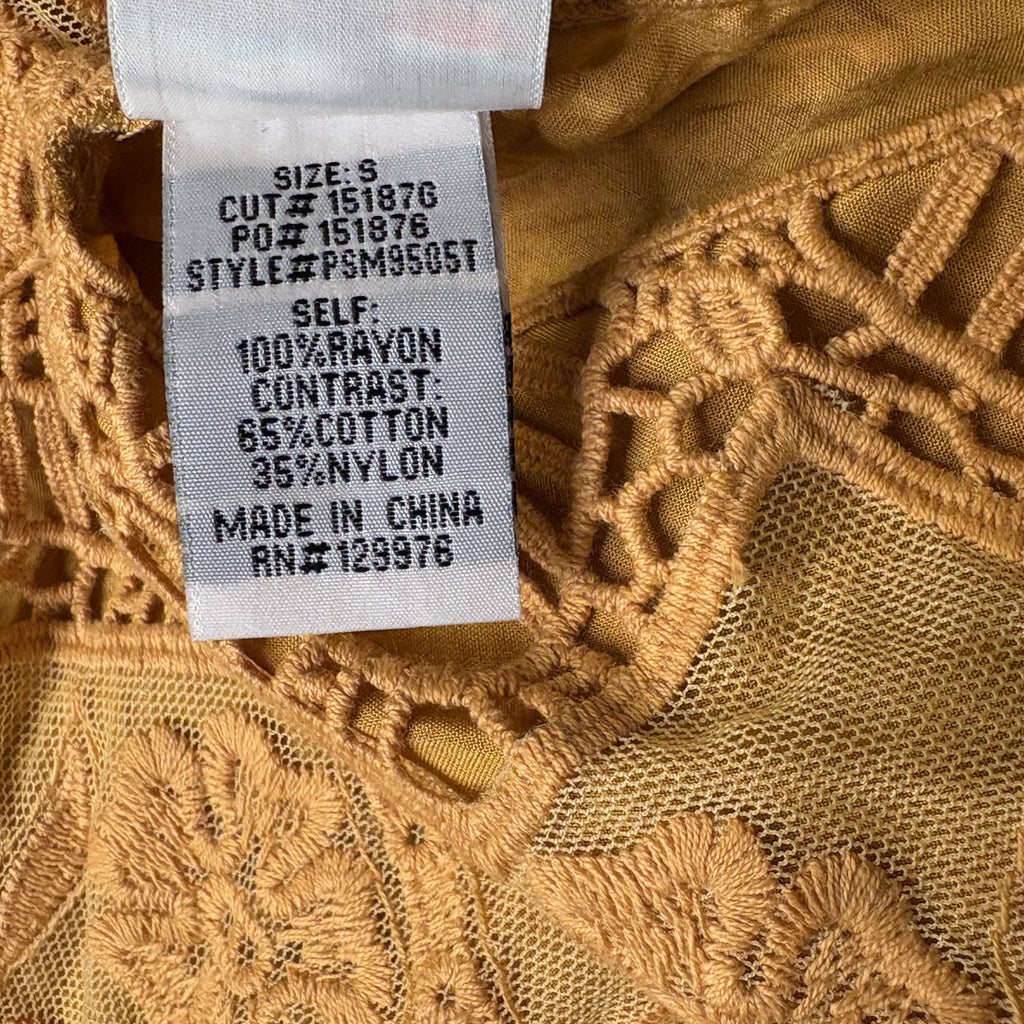 Mind Set by XCVI Women's Lace Detail Blouse Size S Mustard