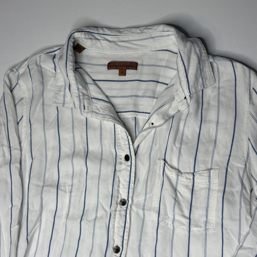 Jachs Girlfriend Women's Medium White Blue Stripe Rayon Long