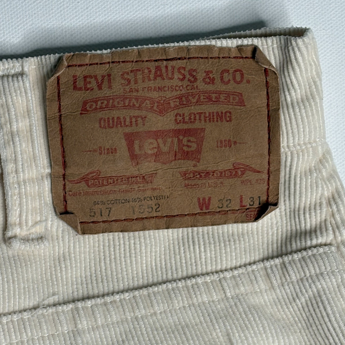 Vintage 70s Levis 517 1552 Beige Corduroy Pants Bootcut USA