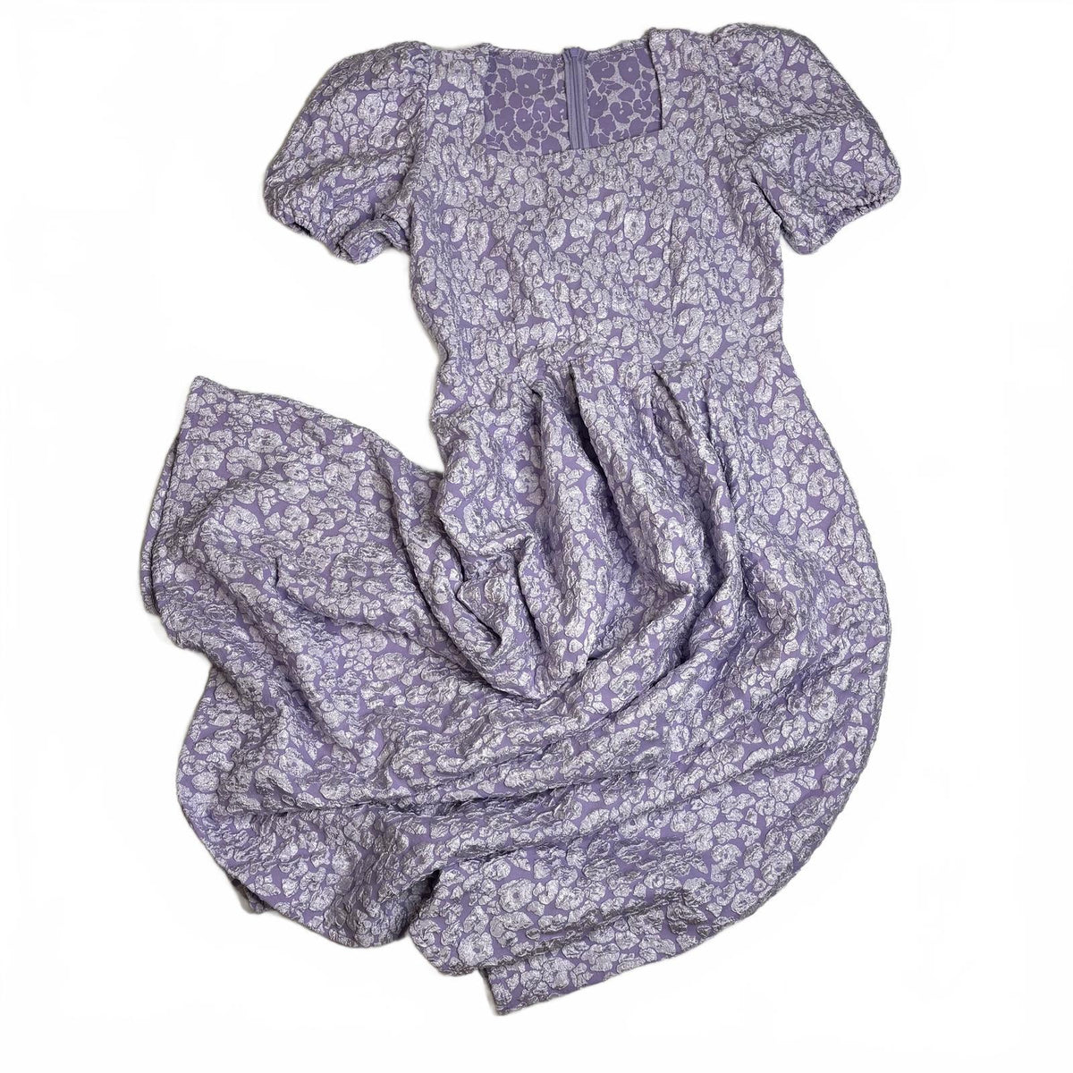 SHEIN Purple Metallic Jacquard Puff Sleeve Dress Size L