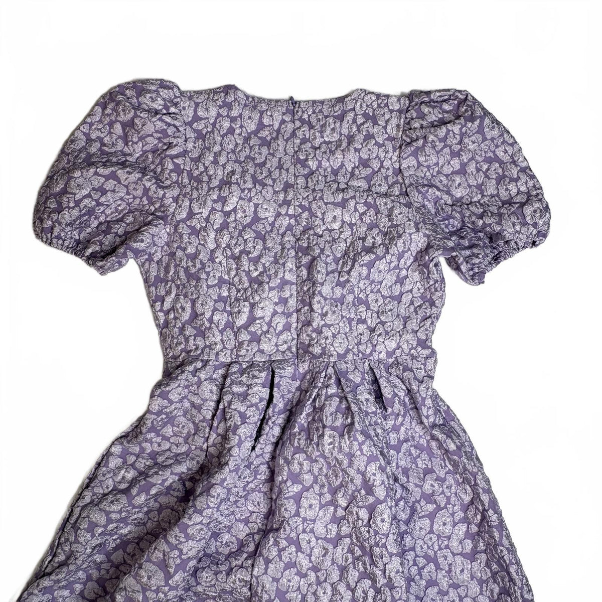 SHEIN Purple Metallic Jacquard Puff Sleeve Dress Size L