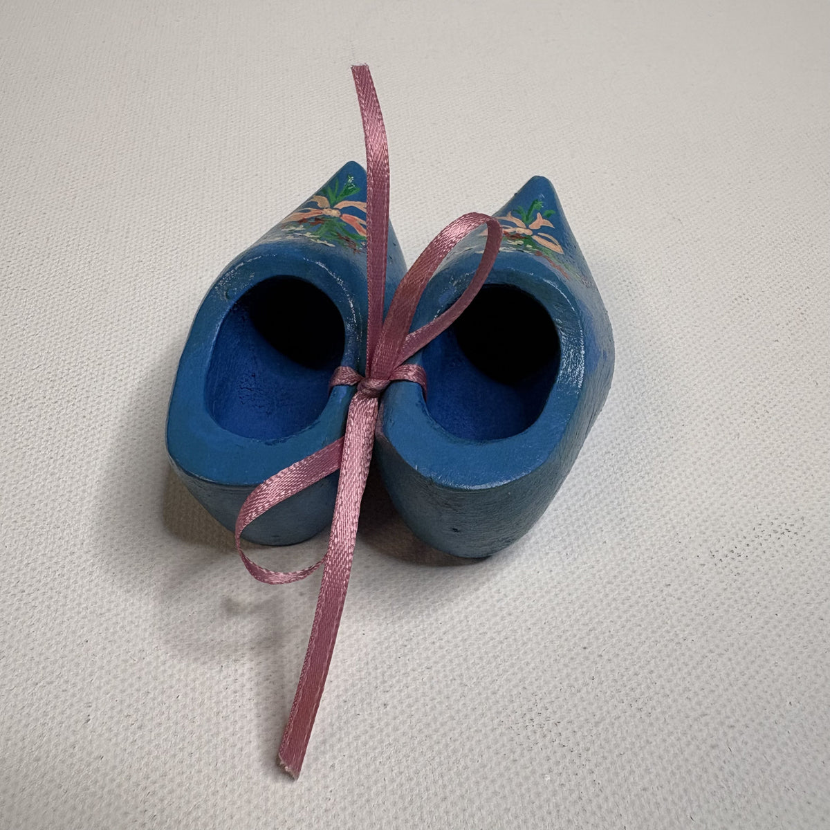 Mini Vintage Hand Painted Blue Wooden Clogs Dutch Folk Art