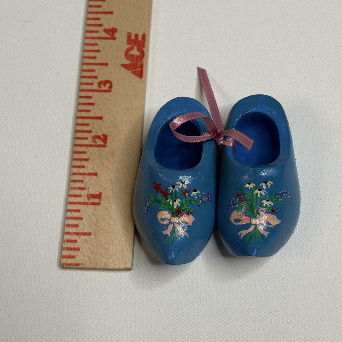 Mini Vintage Hand Painted Blue Wooden Clogs Dutch Folk Art
