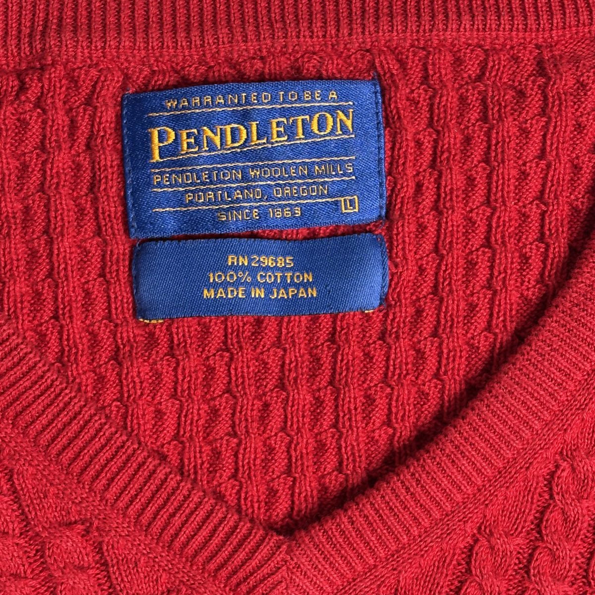 Vintage Pendleton Red V-Neck Sweater Mens - 100% Cotton