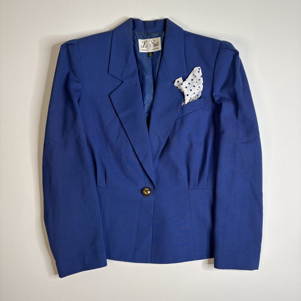 Vintage Le Suit Royal Blue Skirt Suit Set Blazer Midi Skirt