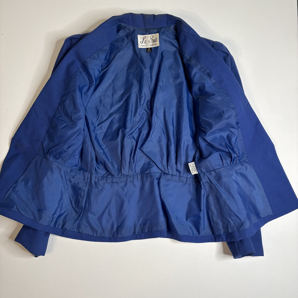 Vintage Le Suit Royal Blue Skirt Suit Set Blazer Midi Skirt