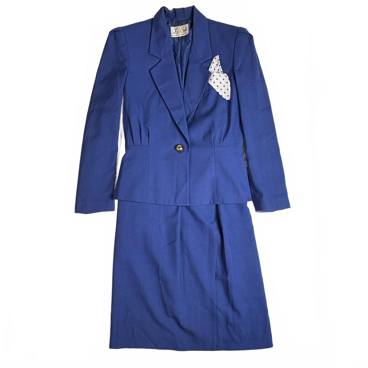 Vintage Le Suit Royal Blue Skirt Suit Set Blazer Midi Skirt
