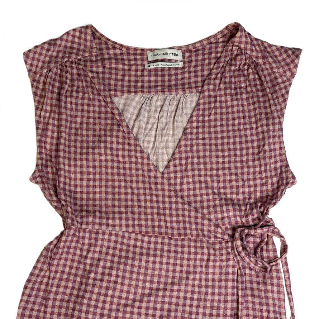 Urban Outfitters Plaid Wrap Mini Dress XS Pink Check V-Neck