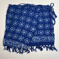 Vintage Blue Batik Floral Print Fringe Hem Rayon Wrap Skirt