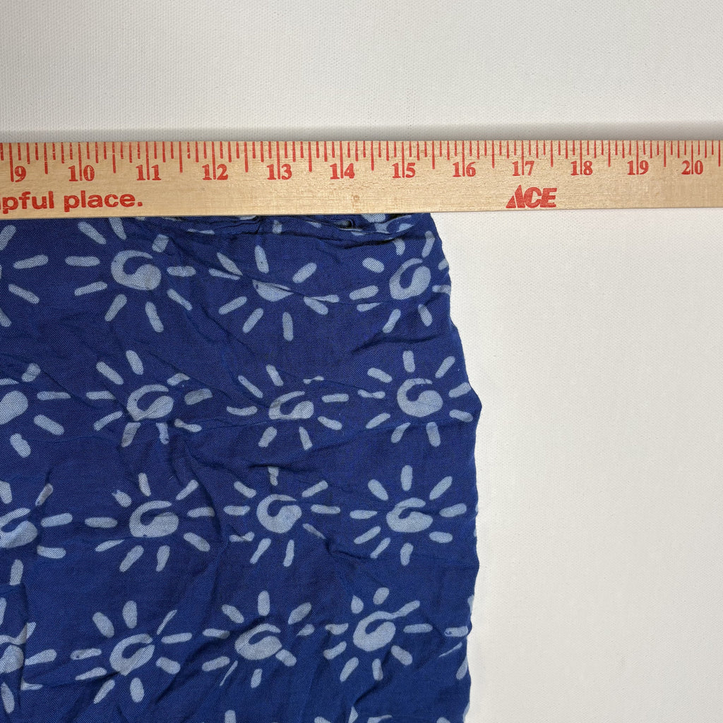 Vintage Blue Batik Floral Print Fringe Hem Rayon Wrap Skirt